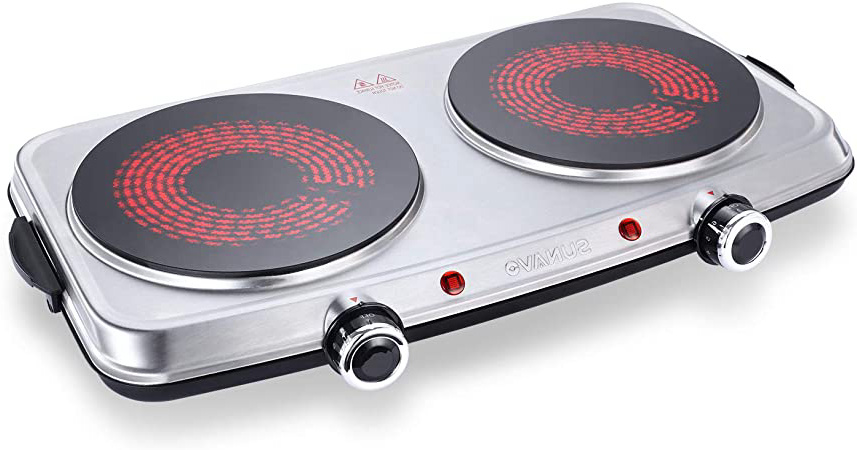 SUNAVO Hornillo Electrico Portatil Vitrocerámica Placas Placa Cocina eléctrica Doble Hornilla 2400W