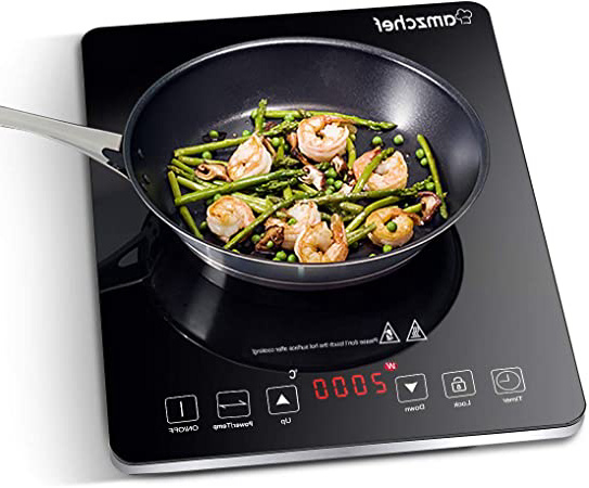 AMZCHEF Placa inducción, eléctrica Placa de inducción con Superficie de Vidrio de Pulido Negro, diseño portátil Ultra Delgado, Sensor de Control táctily Cerradura de Seguridad,2000W, Temporizador