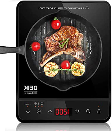 Deik placa inducción portatil multifunción con 2000W, controles táctiles, 10 niveles de temperatura de 60 °C a 240 °C, temporizador regulable, negro