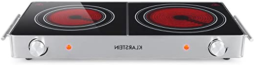 Klarstein VariCook Duo Silver Edition - Placa vitrocerámica, Cocción doble, Potencia: 1800W-20cm Ø, 1200W-16,5cm Ø, Indicadores luminosos, Calentador halógeno, Acero inoxidable, Gris/negro