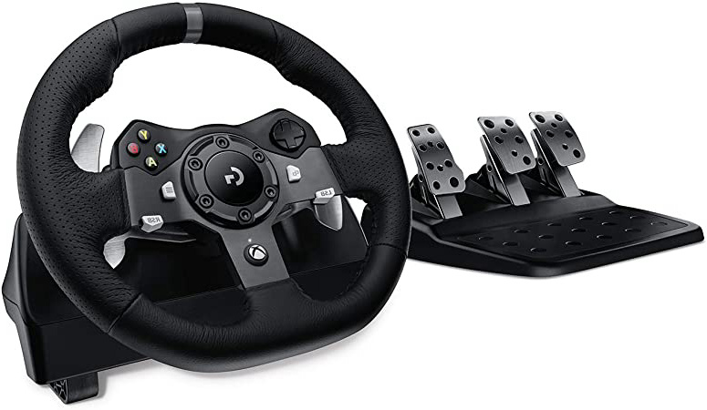 Logitech G920 Driving Force Volante de Carreras y Pedales, Force Feedback, Aluminio Anodizado, Palancas de cambio, Volante de Cuero, Pedales Ajustables, Enchufe EU, Xbox One/PC/Mac, Negro