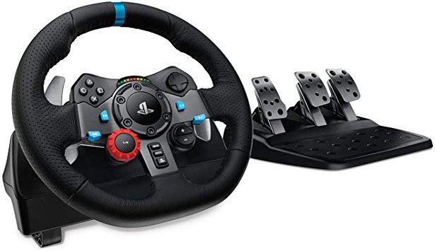 Logitech G29 Driving Force Volante de Carreras y Pedales, Force Feedback, Aluminio Anodizado, Palancas de cambio, Volante de Cuero, Pedales Ajustables, Enchufe EU, PS4/PS3/PC/Mac, Negro
