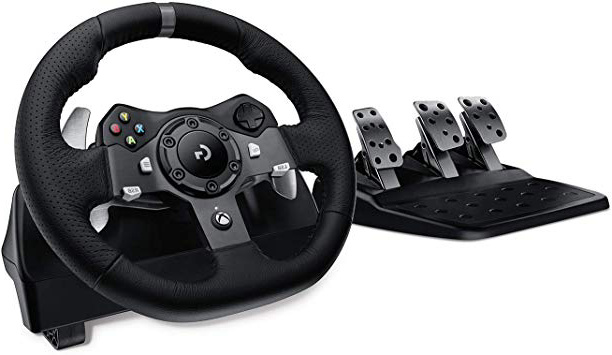 Logitech G920 Driving Force Volante de Carreras y Pedales, Force Feedback, Aluminio Anodizado, Palancas de cambio, Volante de Cuero, Pedales Ajustables, Enchufe EU, Xbox One/PC/Mac, Negro