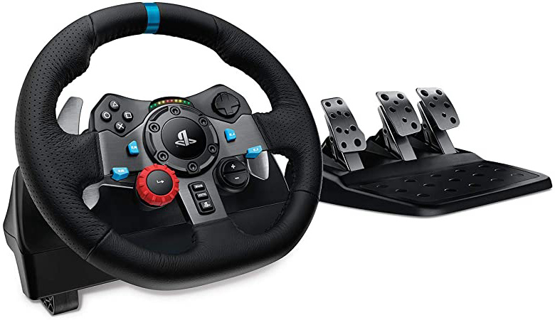 Logitech G29 Driving Force Volante de Carreras y Pedales, Force Feedback, Aluminio Anodizado, Palancas de cambio, Volante de Cuero, Pedales Ajustables, Enchufe EU, PS4/PS3/PC/Mac, Negro