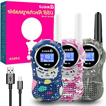 QNIGLO Q168Plus Walkie Talkie Niños Recargables,8 Canales Radio Bidireccional 3 Millas de Largo Alcance PMR,Equipo de Espía,Mejores Juguetes Regalos,con Baterías de Litio(Q168Plus_3Pack)