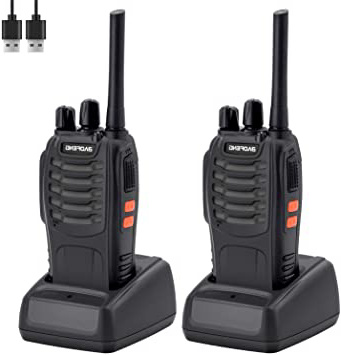 Walkie Talkie 2pcs 1500mah Batería Recargables USB 16 Canales con el Auricular Incorporado Antorcha de LED (Negro)