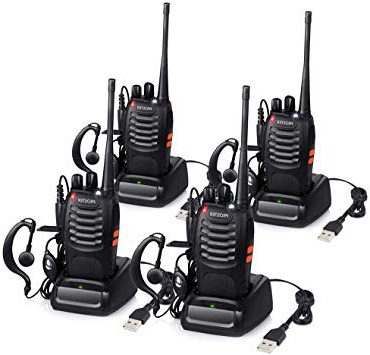 Proster T0036X2 - Walkie Talkie Recargables, 16 Canales, CTCSS DCS, con Auricular Incorporado Antorcha de LED y Cargador USB, 2 Pares