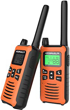 FLOUREON Walkie Talkies, 2 Pack 5KM Rango de 16 Canales, Radio de 2 vías con Pantalla LCD para Supermercado/Hogar/Actividad de Interior o al Aire Libre (Naranja)