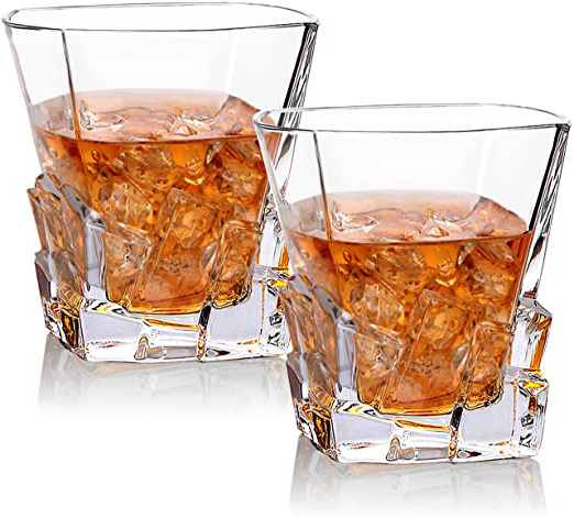 Cooko Iceberg Vasos de Whisky, Vasos de Beber Transparentes, Accesorios de Vino Para Whisky,Cocktail,Bourbon,Juice,300ML set de 2 (10.6 oz)