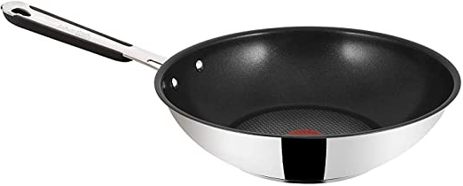 Tefal E79219, Jamie Oliver Sartén Wok, 28 cm de diámetro, apta para inducción, acero inoxidable, 48.5 x 29.4 x 12.8 cm