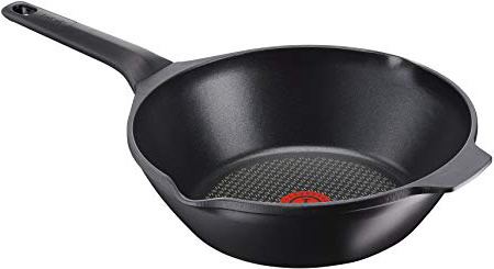 Tefal Aroma - Wok de aluminio fundido, 28 cm, recubrimiento titanio antiadherente y thermosport, aptas para todo tipo de cocinas, base gruesa adecuada para inducción, picos vertedores y asas de apoyo