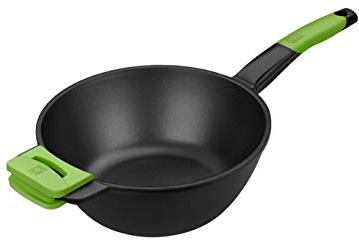 BRA PRIOR - Wok con mango, aluminio fundido con antiadherente, apto inducción, Diámetro superior 28 cm, Diámetro base 15 cm