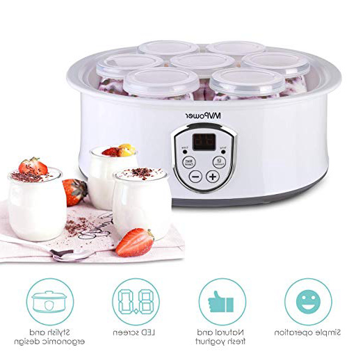 Yogurtera con Termostato Ajustable y Temporizador, 8 Tarros de 180ml MVPOWER Máquina para Yogur Natural con Pantalla LCD, 20W