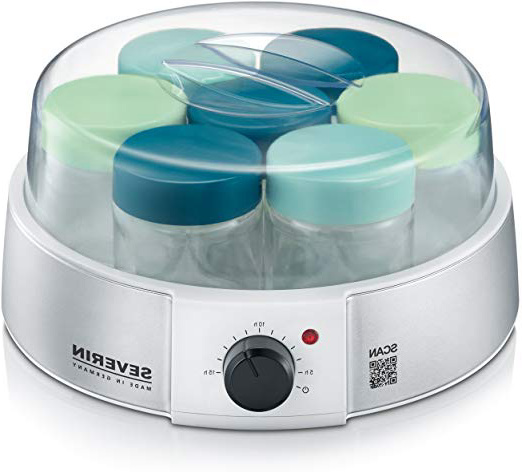 SEVERIN Yogurtera, Incl. 7 Tarros de 150 ml, Temporizador, JG3525, Plateado/Blanco