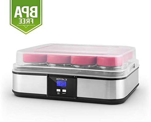 Klarstein Gaia Yogurtera (12 tarros 210 ml, volumen total 2,5 litros, temporizador, pantalla LCD, hasta 12 porciones yogur casero, máquina para preparar yogurt acero inoxidable, libre de BPA, negro