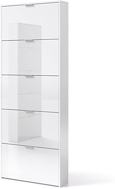 Habitdesign 007815BO - Zapatero con 5 Puertas, Mueble Zapatero Estrecho Dormitorio,Capacidad 15 Pares, Color Blanco Brillo, Medidas: 70 x 180 x 17 cm de Fondo