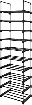 SONGMICS Zapatero de 10 Estantes, Estante Grande para Zapatos de Hierro, Diseño Bricolaje, Ahorro de Espacio, Versatilidad para Cocina Dormitorio Sala de Estar, 45 x 30 x 174 cm, Negro LSA25BK