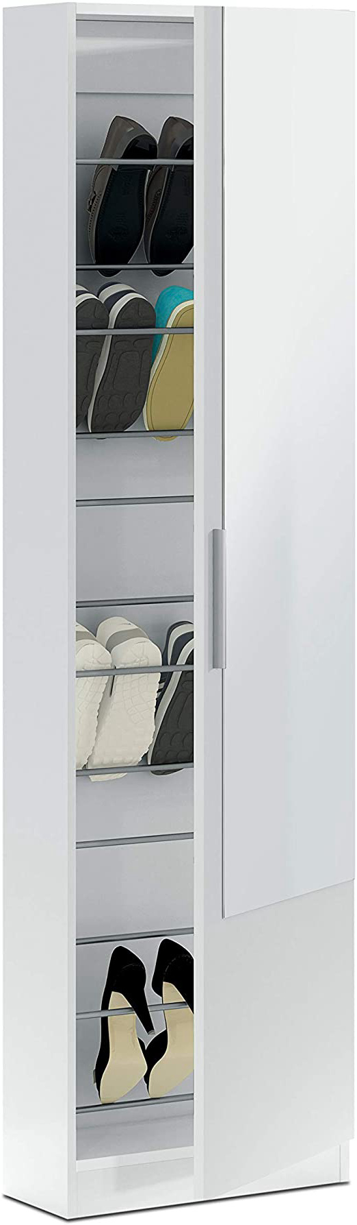Habitdesign 007864A - Armario Zapatero Rock con Espejo, Color Blanco Artik, Medidas: 180 cm (Alto) x 50 cm (Ancho) x 22 cm (Fondo)