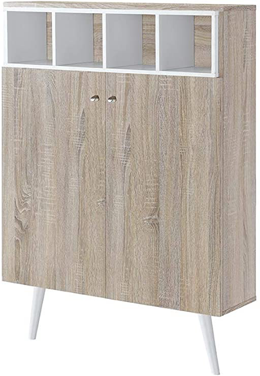 Myoshome - Zapatero Decorativo en Roble y Blanco 80 x 114 x 24 cm Temis