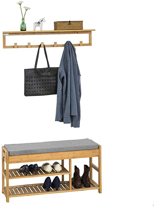 SoBuy Mueble Recibidor Set de 1 Zapatero y 1 Perchero de Pared,FSR47-N+FHK06-N,ES (Perchero+Zapatero)
