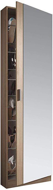 Habitdesign 007866F - Armario Zapatero con Espejo, Color Roble Natural, Medidas: 180 cm (Alto) x 50 cm (Ancho) x 20 cm (Fondo)