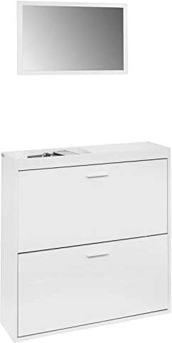 SoBuy FSR61-W Recibidor Zapatero + Espejo,para Entrada, Pasillo o Dormitorio,ES