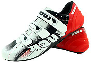 LUCK Zapatillas de Ciclismo EVO Rojo, para Carretera, con Suela de Carbono,Muy rigida y Ligera y Triple Tira de Velcro.