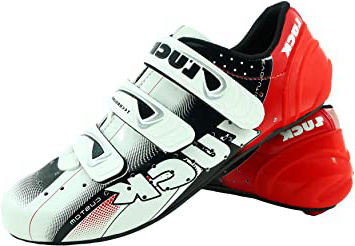LUCK Zapatillas de Ciclismo EVO Rojo, para Carretera, con Suela de Carbono,Muy rigida y Ligera y Triple Tira de Velcro.