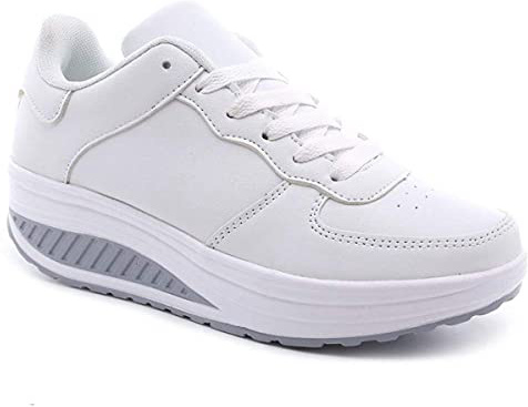 Mujer Zapatillas de Deporte Cuña Zapatos para Caminar Aptitud Plataforma Sneakers con Cordones Calzado de Tacón 4cm