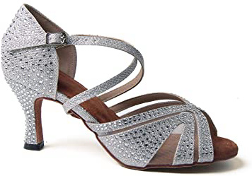 Syrads Zapatos de Baile Latino para Mujer Salsa Tango Bachata Vals con Pedrería Zapatos de Baile de Salón Suela Blanda 1050