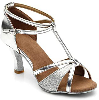 HIPPOSEUS Zapatos de Baile Latino con Brillo para Mujer Sandalias de Baile de Salsa para Fiestas de salón de Baile, Modelo 01