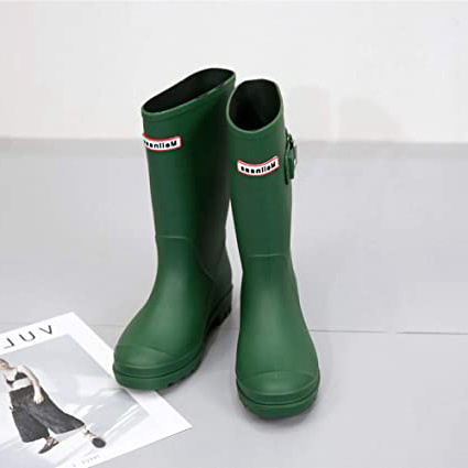 WSKMTX Botas De Lluvia,Mate Cálido Invierno Botas De Agua En El Tubo Detector De Lluvia Zapatos Hebilla Lateral De Diseño De Moda No,Slip Impermeable Botas De Caucho Verde