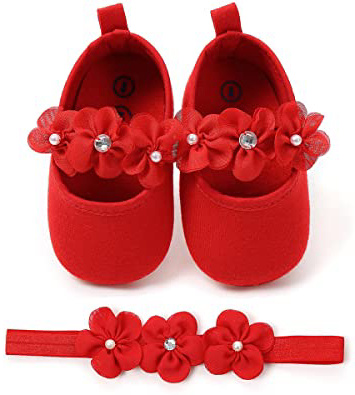 Zapatos de Niña con Diadema Regalo Set Bautizo Lovely Algodón Flor Suave Suela Zapatillas Antideslizantes Zapatos de Princesa